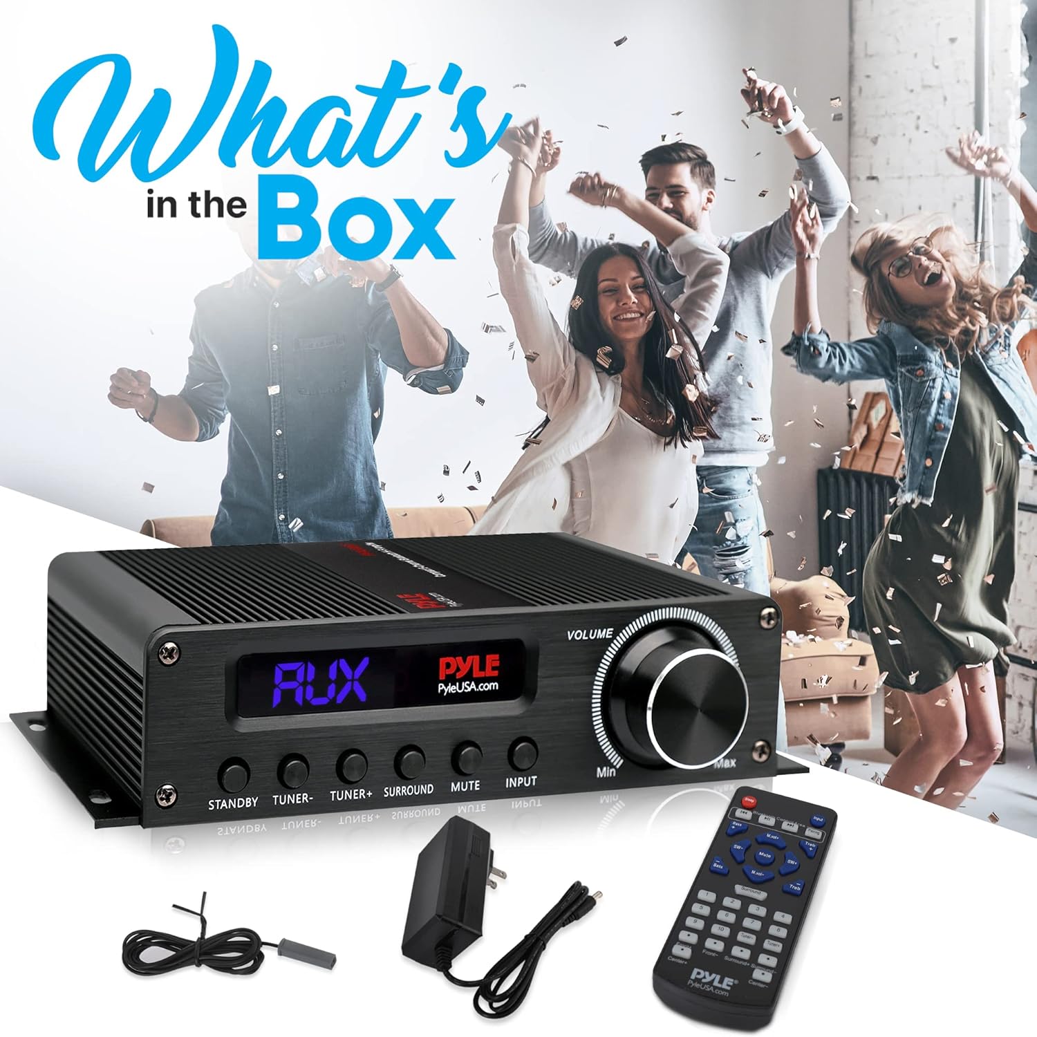 Pyle Wireless Bluetooth Home Audio Amplifier - 100W 5.1 Channel Home Theater Receiver, Surround Sound w/ HI Def In and Out, RCA In, Subwoofer Out, LED Control Center, 12V Adapter - PFA560BT