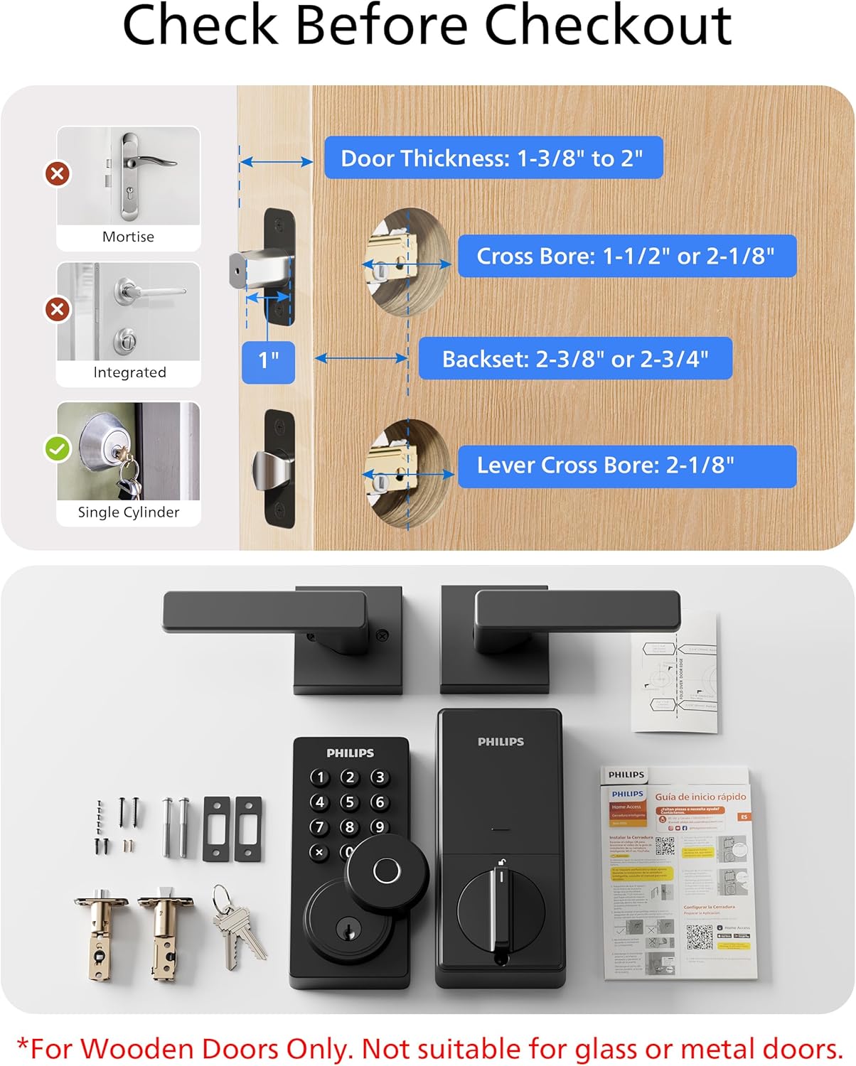 Philips WiFi Keypad Door Lock with Handle, Built-in WiFi, APP Remote Control, Voice & Fingerprint Unlock, Smart Locks for Front Door with Auto Lock, Digital Front Door Lock Set, Keyless Entry Deadbolt
