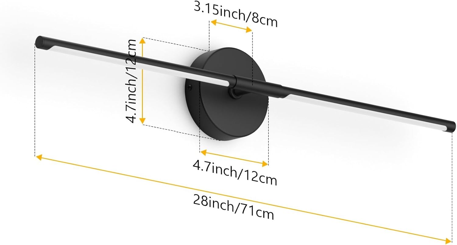28In Black Wall Sconce Set of Two Hardwired 3000K LED Modern Wall Light Fixture 360° Rotatable for Living Room Hallway Bedroom(2 Pack)