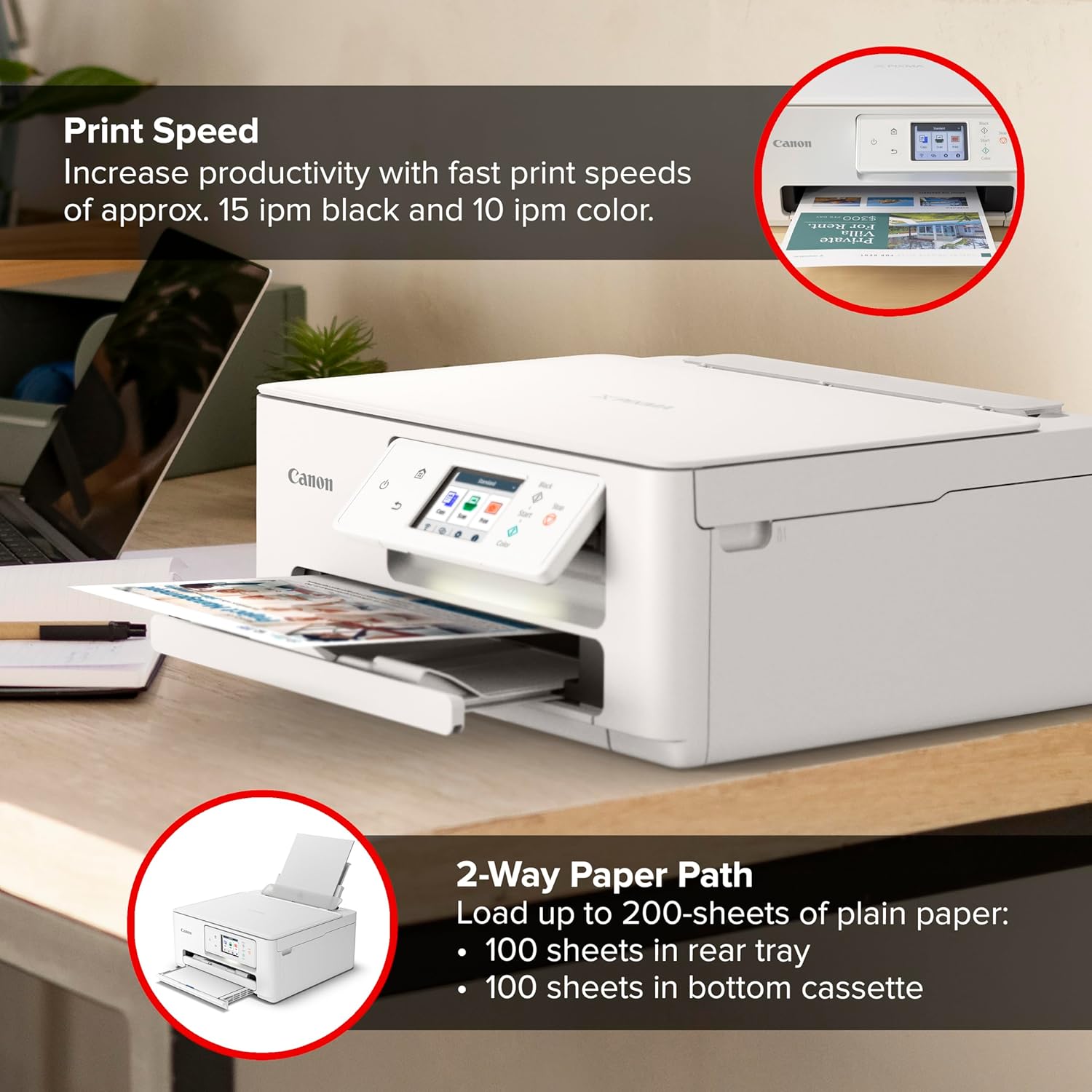 Canon PIXMA TS7720 Wireless All-in-One Color Inkjet Printer – Print, Copy, Scan – Auto Duplex, 15/10 PPM, 2.7” Touchscreen, Compact Home Photo Printer with Easy Setup