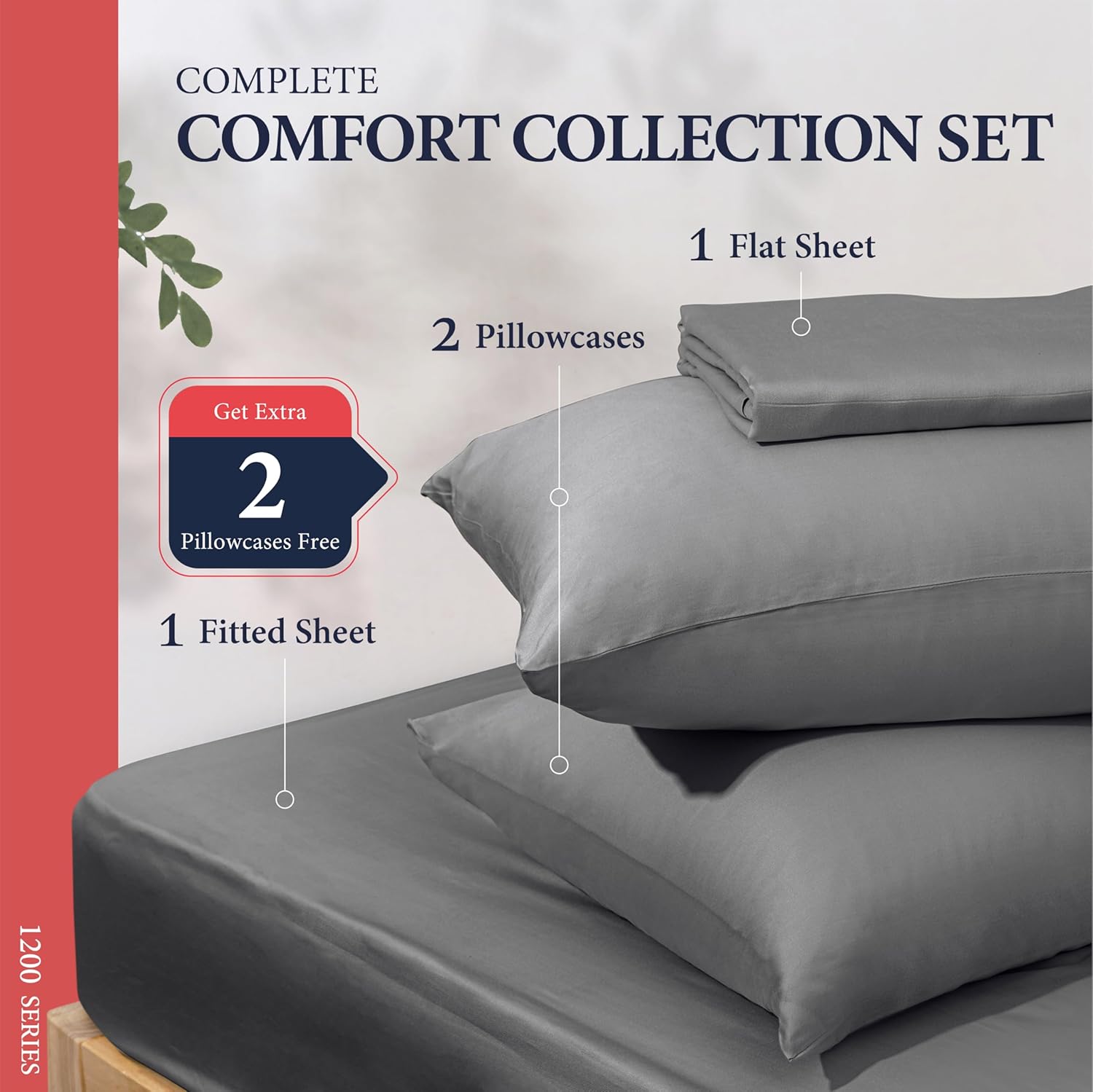 100% Egyptian Cotton King Size Sheets Set - Luxury 1200 Series Signature Collection Egyptian Cotton Sheet (4 PC, Dark Grey), Soft Cooling, Sateen Weave, 17" Deep Pocket Hotel Bed Set