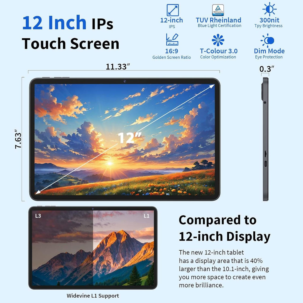 2026 Android 16 Tablet, 12 inch Tablet with Keyboard, 24GB+256GB+2TB Expand, Electronic Tablet PC with 2K Gemini AI, 8000mAh, Octa-Core, GMS, GPS, 2 in 1 Large Tablets with Case, Mouse, Stylus (Pink)