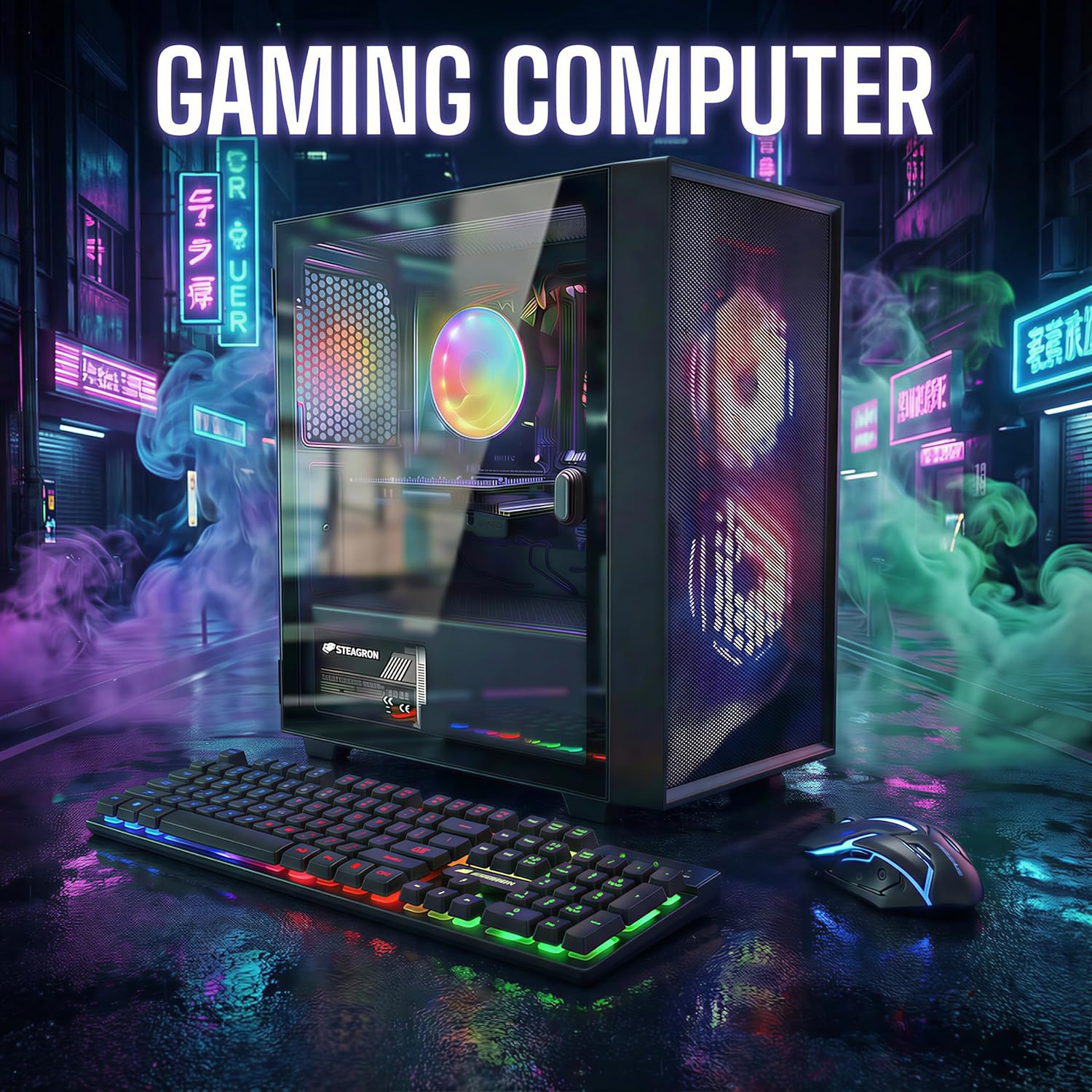 STGAubron Gaming PC Computer Desktop, Intel Core i5 up to 3.6G, Radeon RX 550, 16G RAM, 512G SSD, WiFi 6, BT 5.0, RGB Fan x2, Windows 11 Home