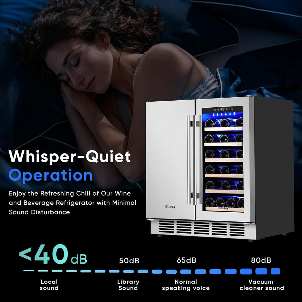 ORYMUSE 30" Stainless Steel Wine & Beverage Refrigerator - Dual Zone, Built-in/Freestanding with Upgraded Cooling - 30 Bottles & 110 Cans Capacity