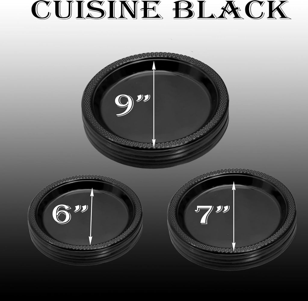 EcoQuality Disposable 9" inch Round Black Plastic Plates - China Like Party Plates, Heavy Duty Large Disposable Dinner Plates, Salad Plate, Weddings, Serveware (800)
