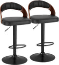 VECELO Bar Stools Set of 2,Counter Height Stools with Bentwood Back&Arm, Swivel Barstools,PU Leather Kitchen Island Stools, Adjustable Height Bar Chairs for Club Pub Dining Room,Black
