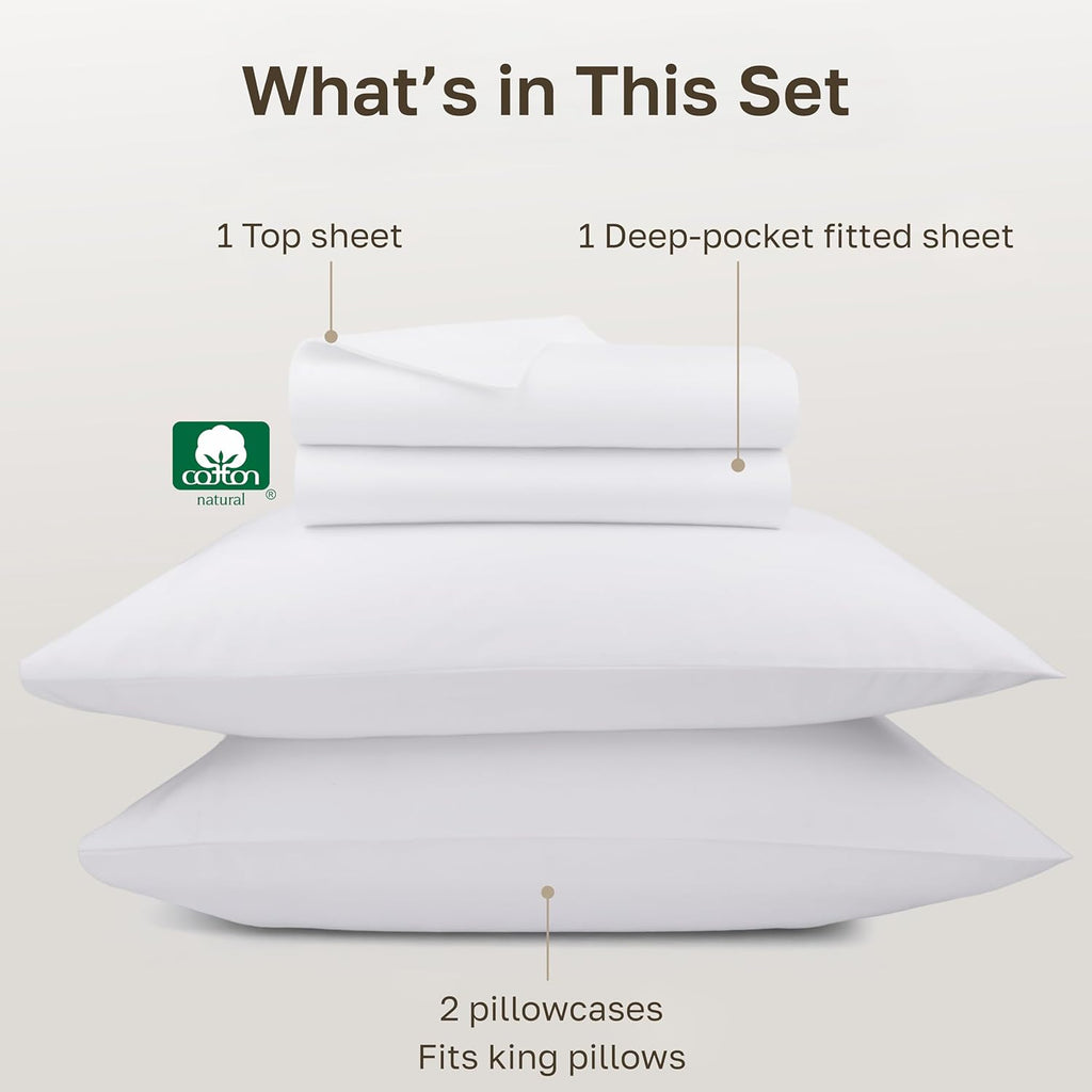 California Design Den California King Sheet Sets - 1000 Thread Count Sateen Sheets, Thick and Natural 100% Cotton, Deep Pockets, Durable Bedding Set - White