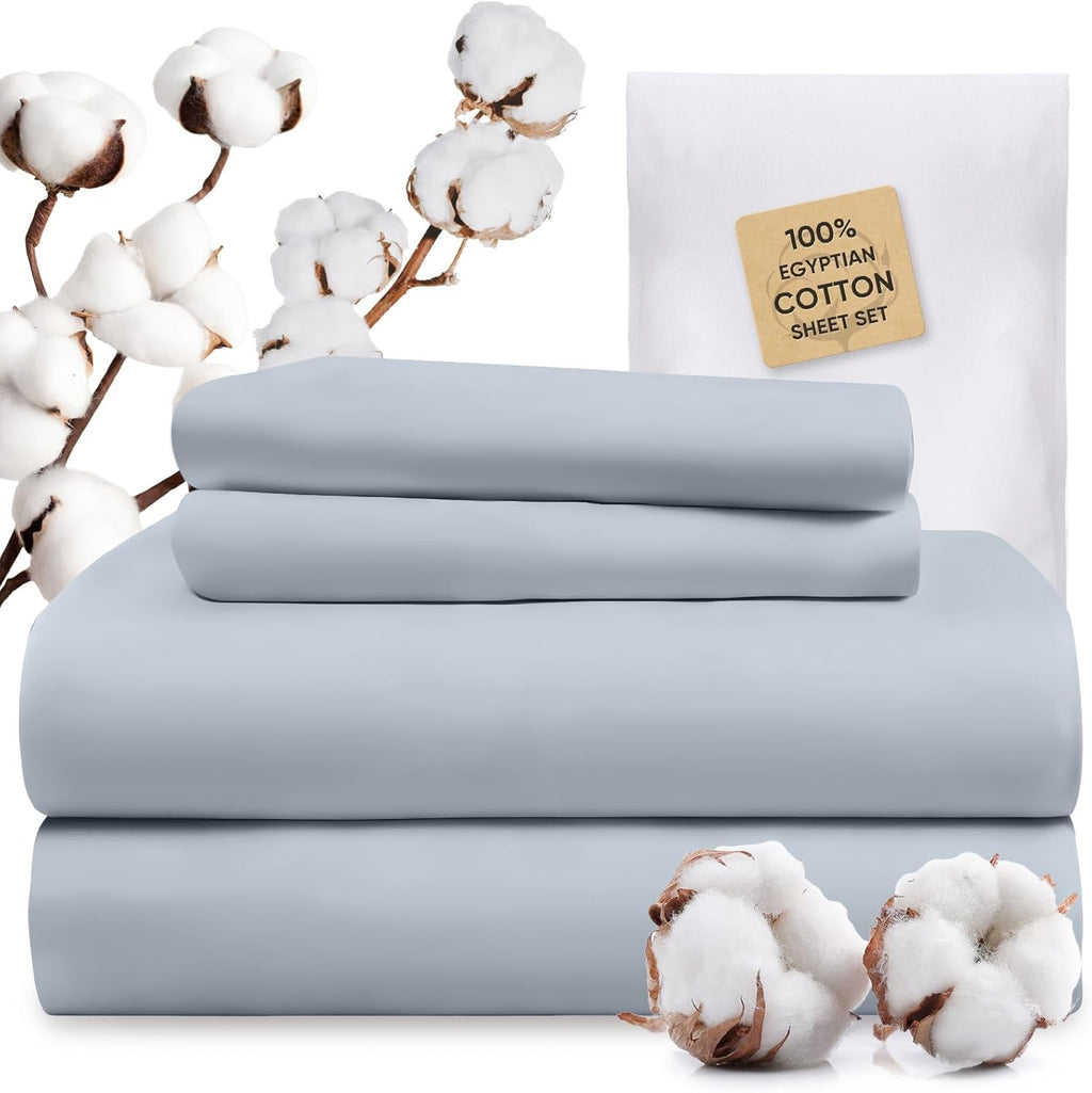 TWK 1200 Thread Count 100% Egyptian Cotton Sheets Bed Set,Thickness,Long-Lasting Durability,Resists Pilling,Deep Pocket Up to 18",with a Laundry Bag (French Blue, King)