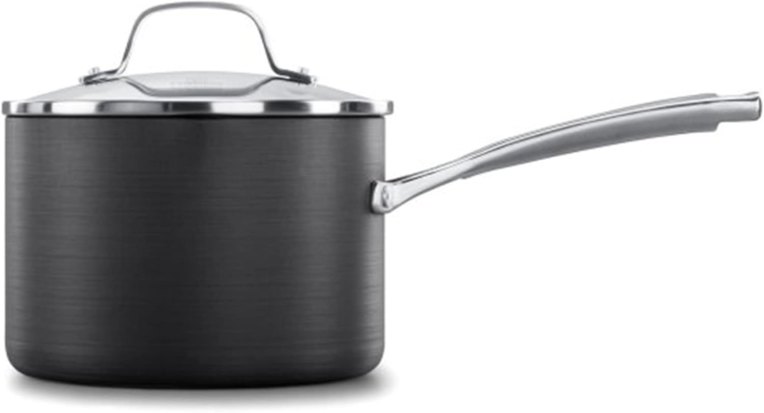 Calphalon Classic 3.5 Quart Sauce Pan with Lid, Hard Anodized Nonstick Cookware, AquaShield Technology, Dishwasher and Oven Safe