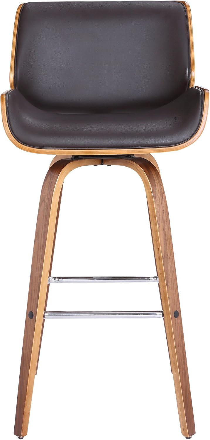 Armen Living Tyler 30" Bar Height Swivel Brown Faux Leather and Walnut Wood Bar Stool