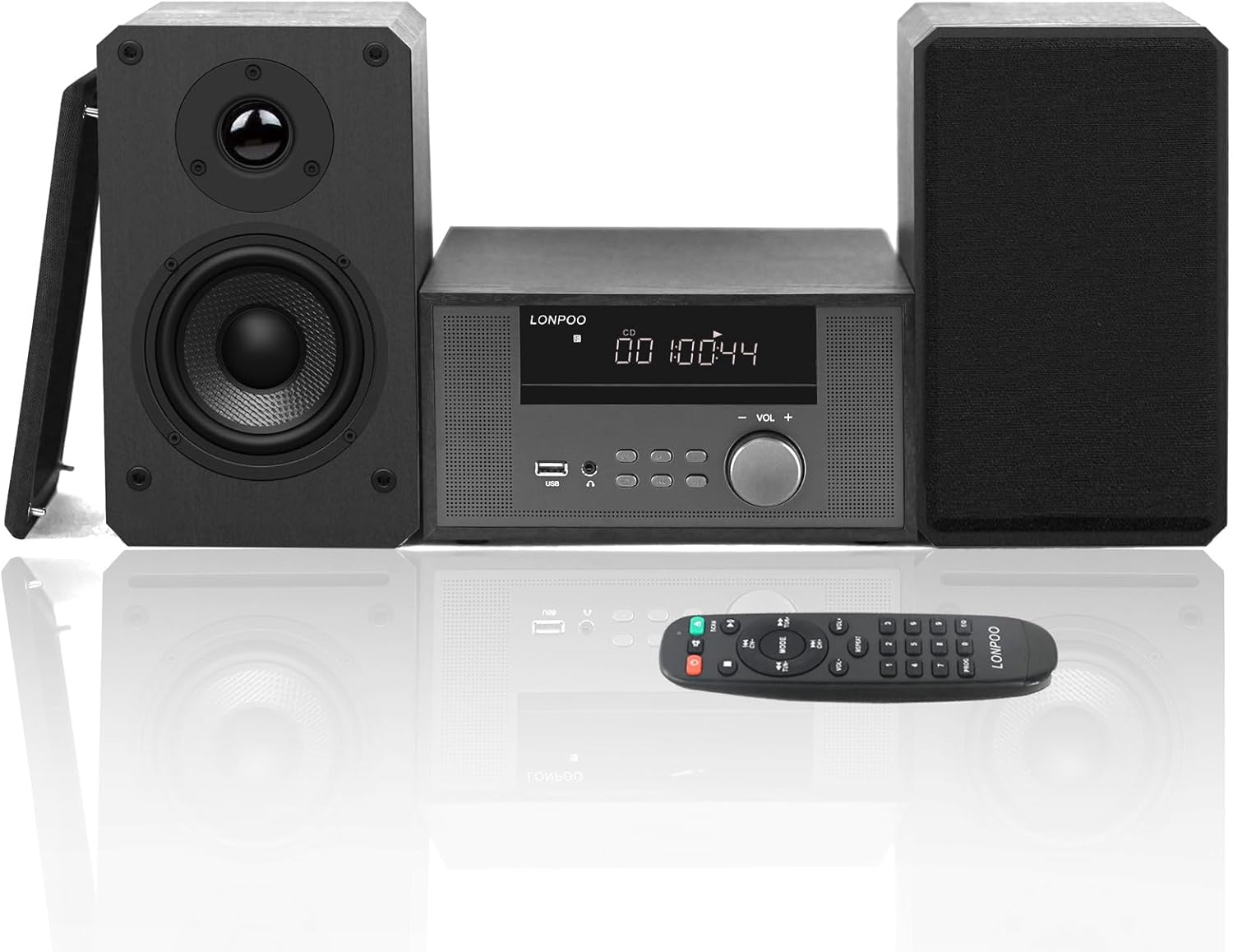 Home CD Stereo Shelf System,100W Hi-Fi Bookshelf Speskers System (with CD Player, FM Radio, Bluetooth 5.3, USB Playback, AUX-in, Headphone Jack, Remote Control, DSP-Tech