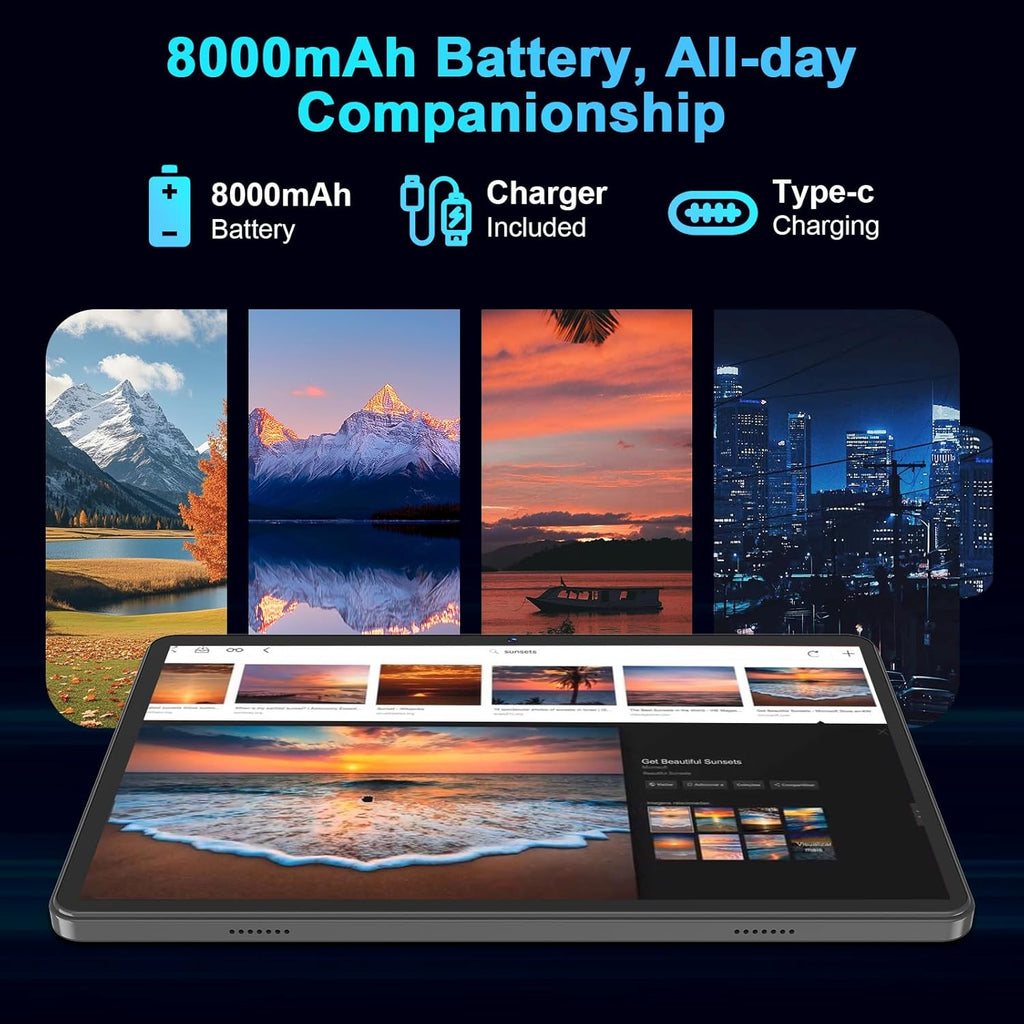 Suicoey 2026 Tablet with Keyboard, 26GB + 256GB (2TB Expand), 10 inch Android 15 Tablets with Octa Core, Gemini AI, 5G WiFi, 8000mAh, BT 5.0, 2 in 1 AI Tablet with Case, Mouse, Stylus (Black Case)