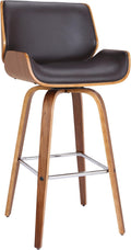 Armen Living Tyler 30" Bar Height Swivel Brown Faux Leather and Walnut Wood Bar Stool