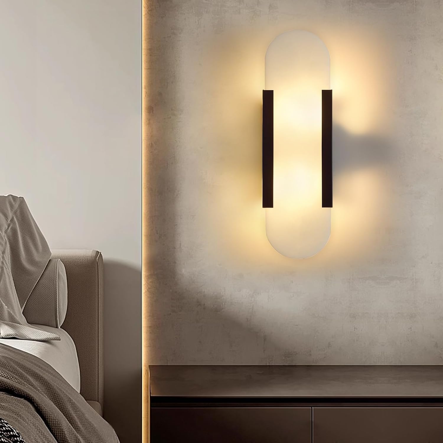 13.8in Alabaster Wall Sconces Set of Two, Natural Marble Wall Lighting .Alabaster Wall Lamp for Bedroom Stairs, Living Room, Vanity, Hallway Bedside(Bulb Included)