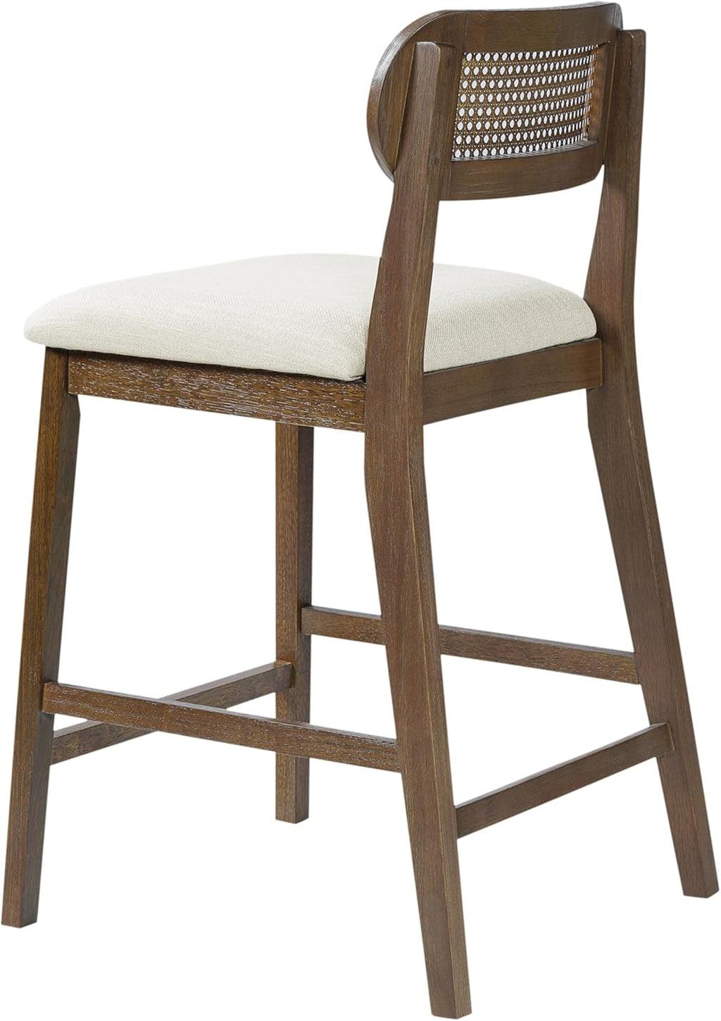 Christopher Knight Home Kaylin Modern Counter Height Bar Stools Set of 2, Upholstered Bar Stool for Kitchen Island, Wood Dining Room Chair with Rattan Back, Counter Stool with Footrest, Brown+Beige