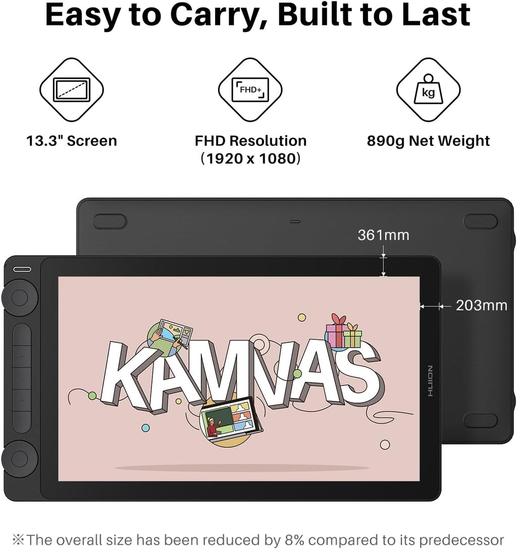 HUION Kamvas 13 (Gen 3) Drawing Tablet with Screen,13.3" Full-Laminated Art Tablet with Anti-Sparkle Canvas Glass 2.0, 99% sRGB, PenTech 4.0, 16384 Pen Pressure, Dual Dial for PC, Mac, Android, Black