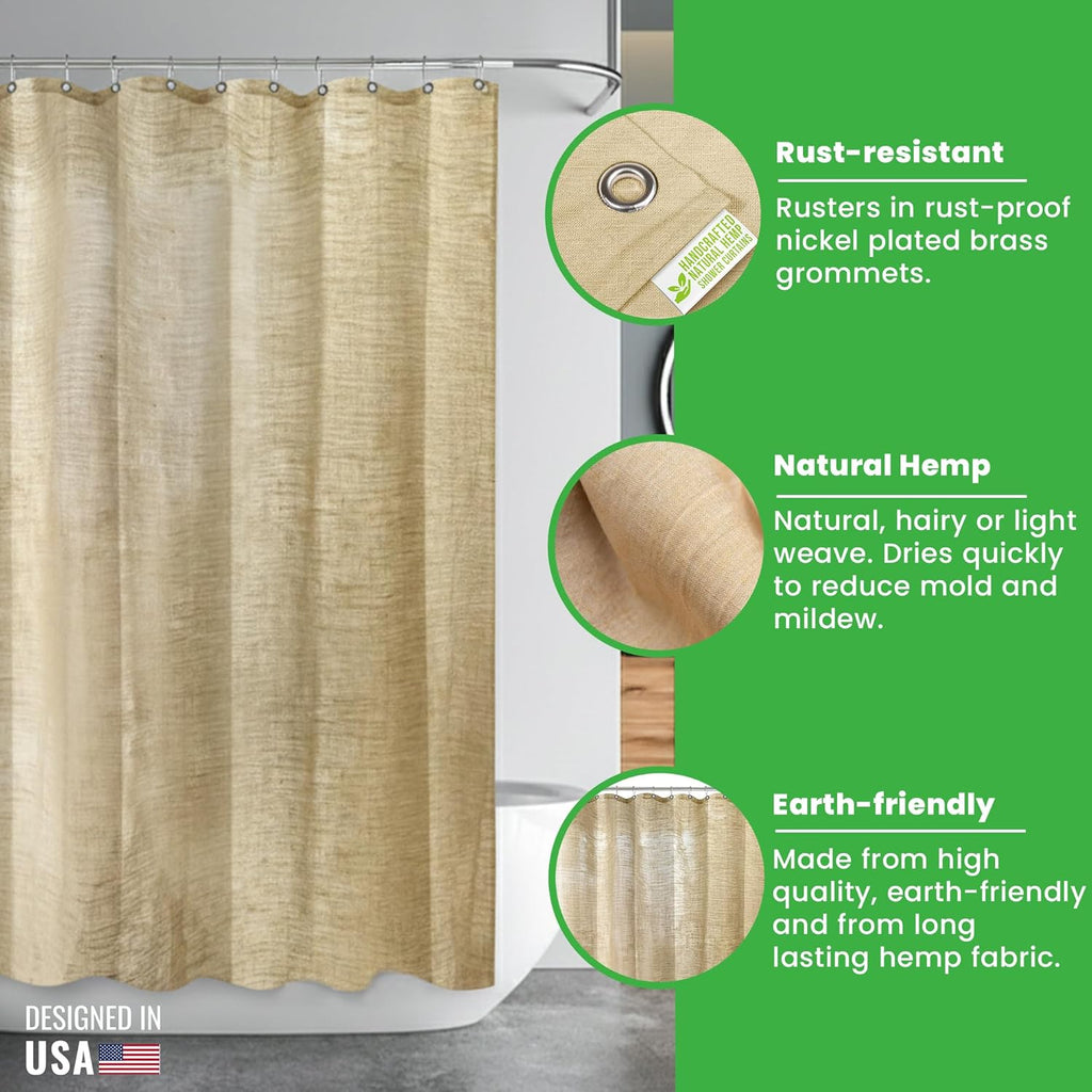 Bean Products Hemp Fabric Shower Curtain Liner - Lightweight and Washable Natural Breathable Fabric Stall Shower Liner - Perfect for Master Bath Tubs, Guest Bathrooms and Dorms - Natural, 36" x 74"
