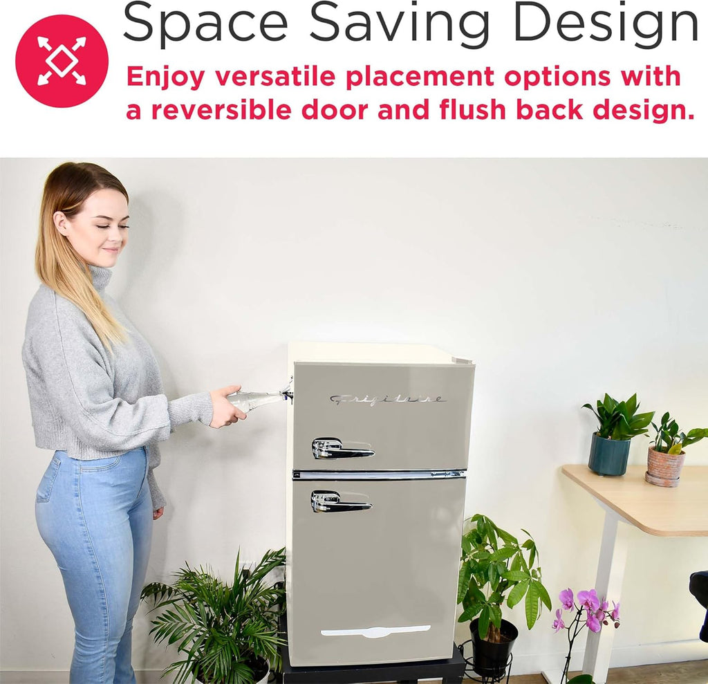 Frigidaire EFR840-Cream EFR840 Retro Mini Fridge with Freezer & Side Bottle Opener-Small 2 Door Refrigerator for Office Bar or College Dorm Room-3.1 Cu Ft (Cream)