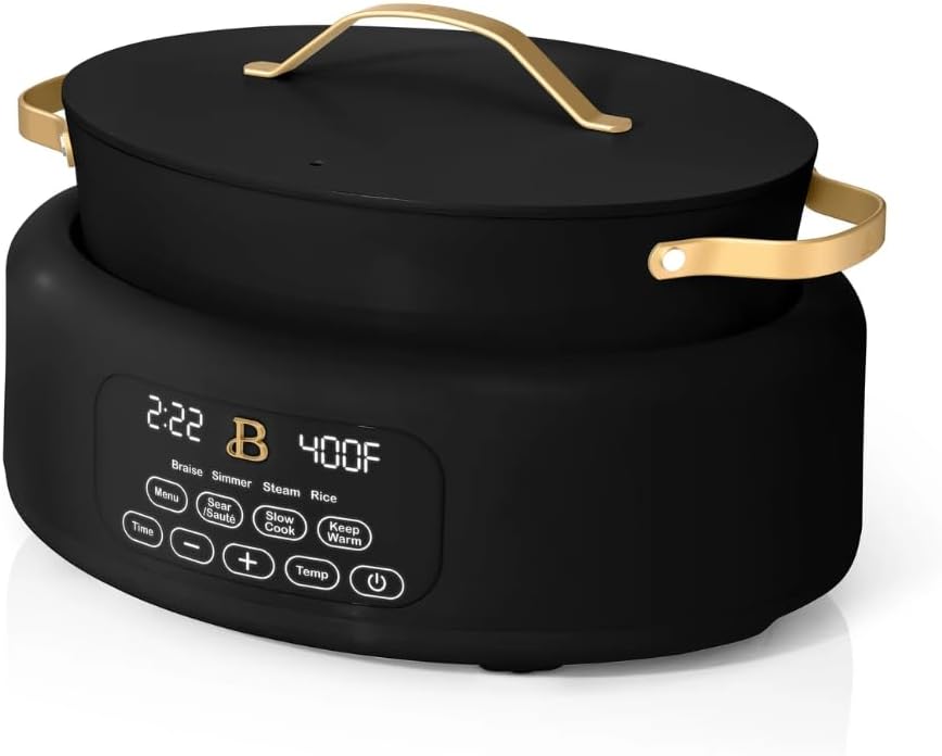 10-in-1 Electric Multi-Cooker, 6 Quart Programmable Cooking Pot with Digital Display, Nonstick Interior, One-Touch Controls, Multi-Function Kitchen Appliance (Black Sesame)