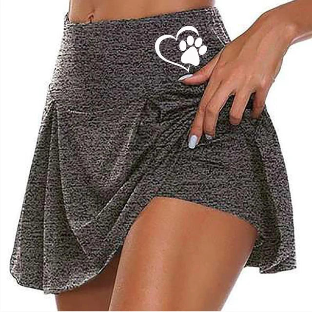 Women's Fashion Solid Color Running Skirt with Double-Layer Tennis Golf Sports Hot Workout Shorts Gym Skirt S-5XL