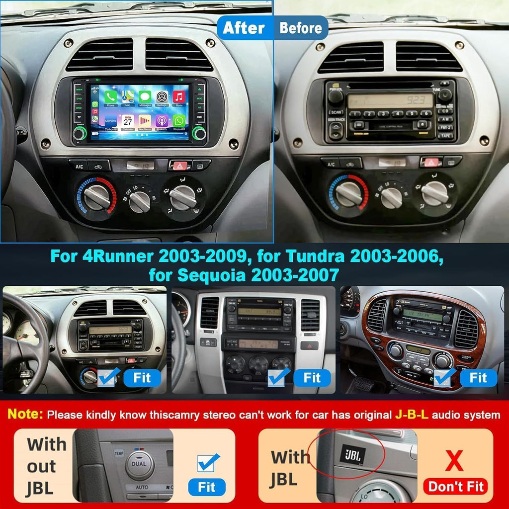 7-Inch Car Stereo with CD/DVD Player for Toyota 4Runner (2003-2009), Tundra (2003-2006), Sequoia (2003-2007), CarPlay & Android Auto, Bluetooth, FM Radio