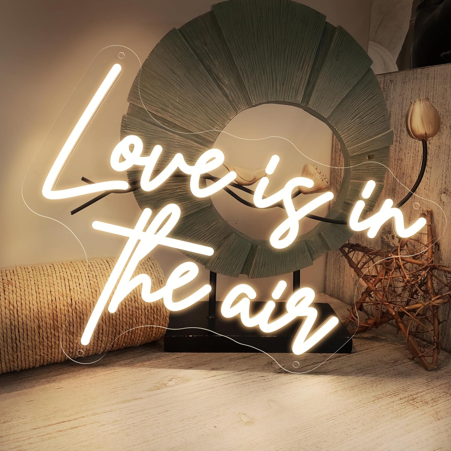 Love is in The Air Neon Sign Spa Beauty Room Brows Lashed Salon Studio LED Wall Art Decor For Business Stores Logo Barber Shops Led Indoor Custom Neon Lights Adapter Powered Warm White 65×49 CM