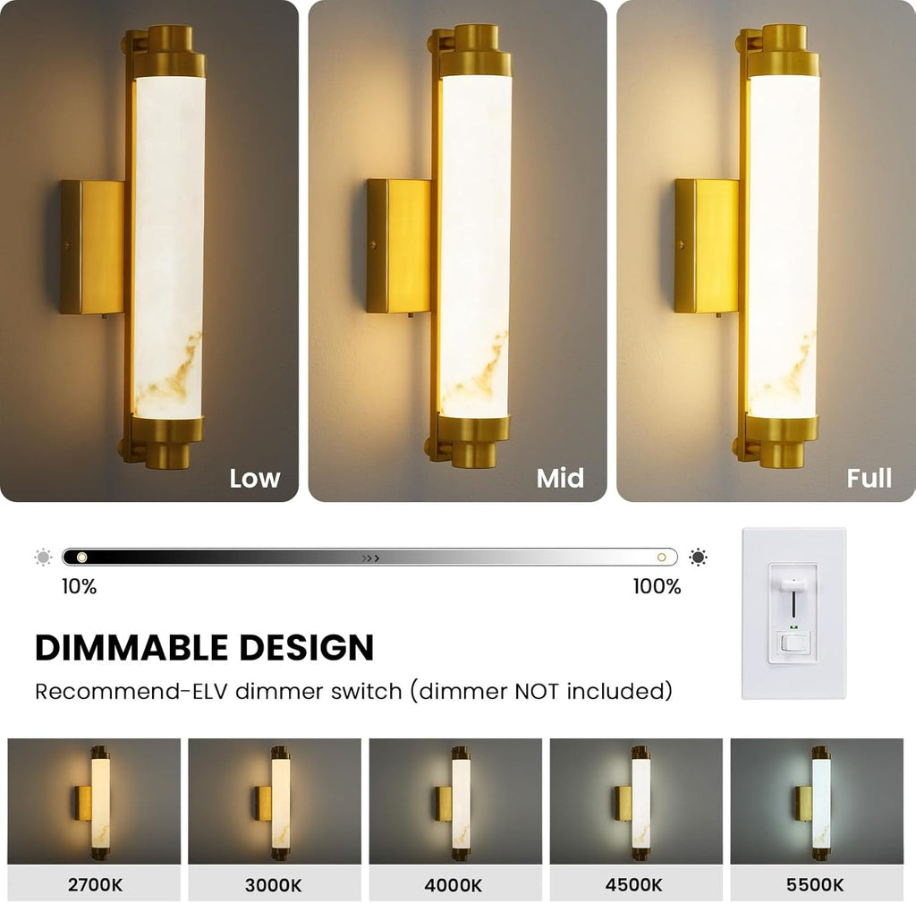 15.4" Gold Wall Sconces Set of 2, Modern Bathroom Sconces with Resin Shade, 5CCT Dimmable LED Wall Lights 14W for Bedroom, Living Room, Hallway
