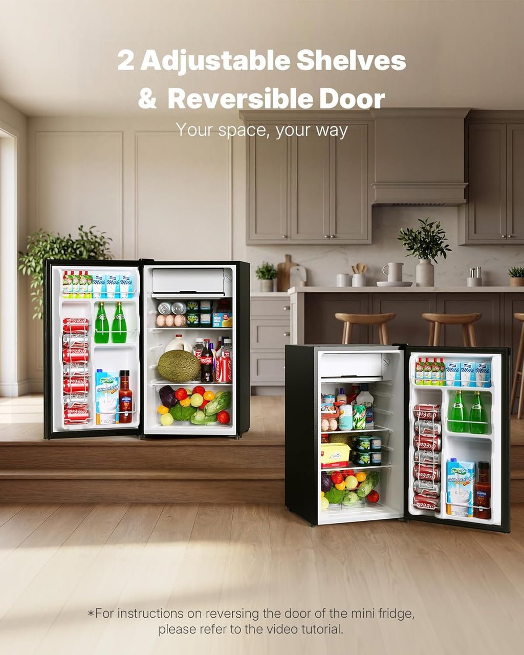 Upstreman 3.2 Cu.Ft Mini Fridge with Freezer, Quiet Efficient Small Fridge, Compact Refrigerator with Adjustable Thermostat, for Dorm, Bedroom, Office, Black-BR321