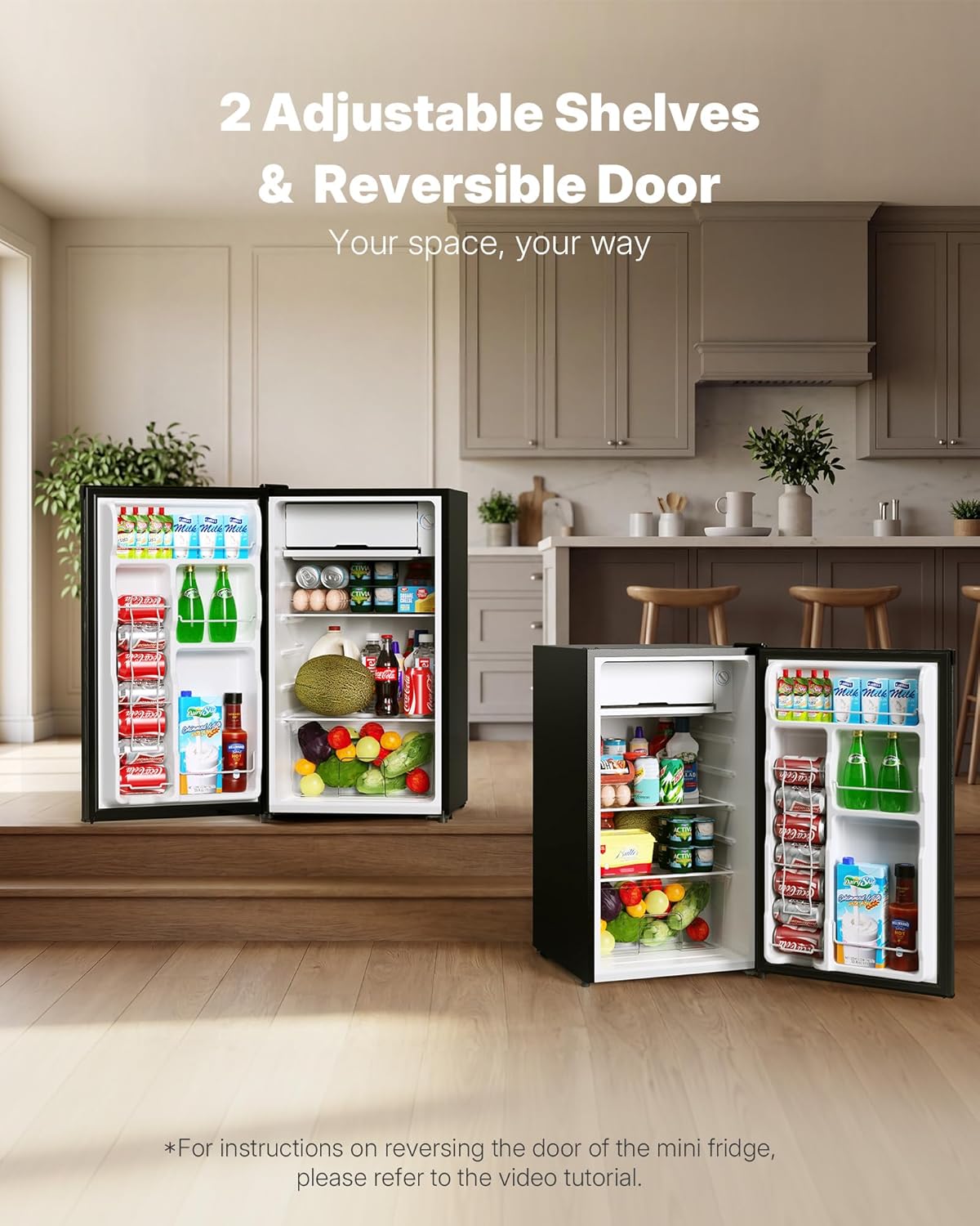 Upstreman 3.2 Cu.Ft Mini Fridge with Freezer, Quiet Efficient Small Fridge, Compact Refrigerator with Adjustable Thermostat, for Dorm, Bedroom, Office, Black-BR321
