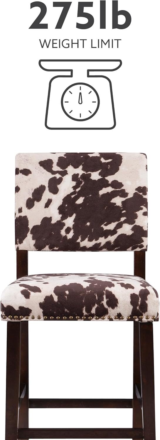 Linon Udder Madness Corey Bar Stool, 19"W x 22.5"D x 44.75"H, Brown