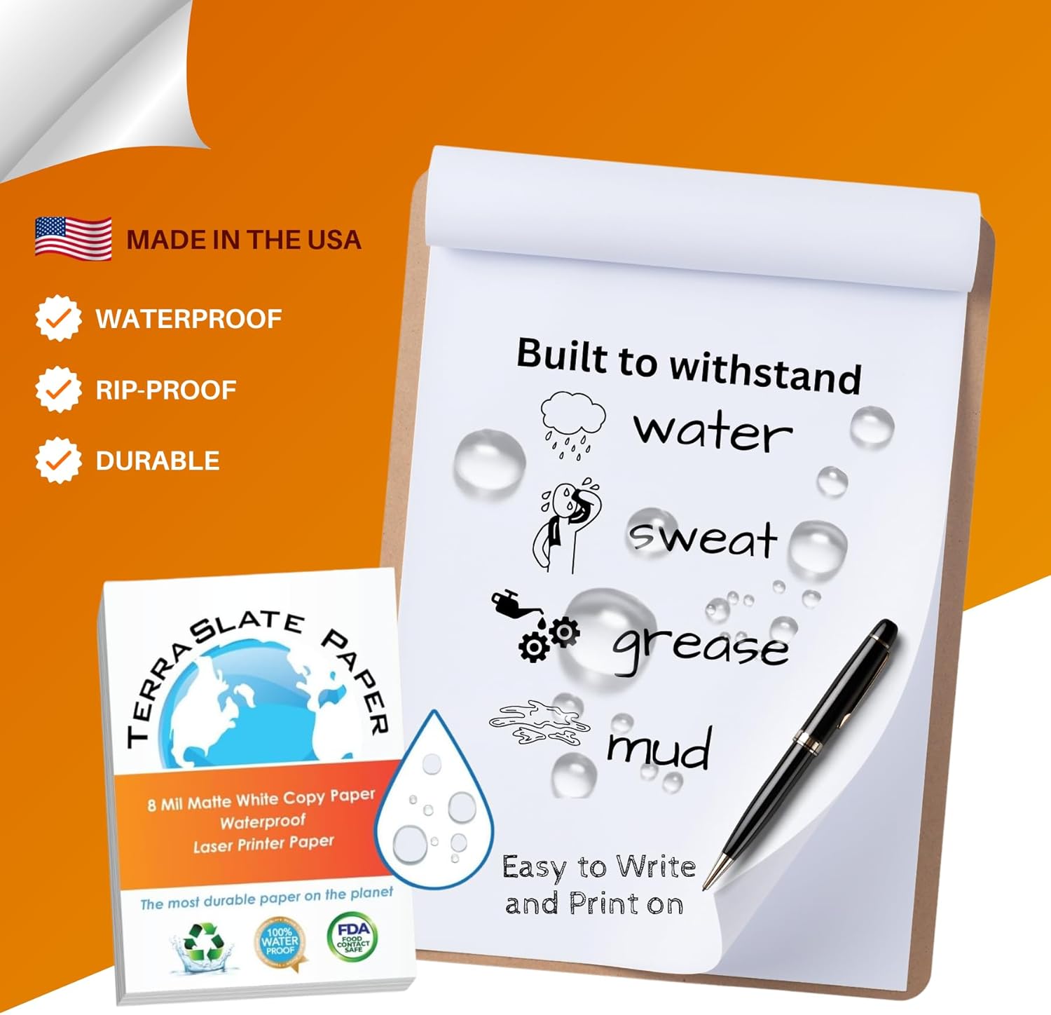 TerraSlate 8 MIL Waterproof Paper 11"x17" – Weatherproof, Rip-proof Copier Paper, Laser Printer & Copier Compatible, 50 Sheets – Ideal for Outdoor, Rugged Use, and Harsh Conditions