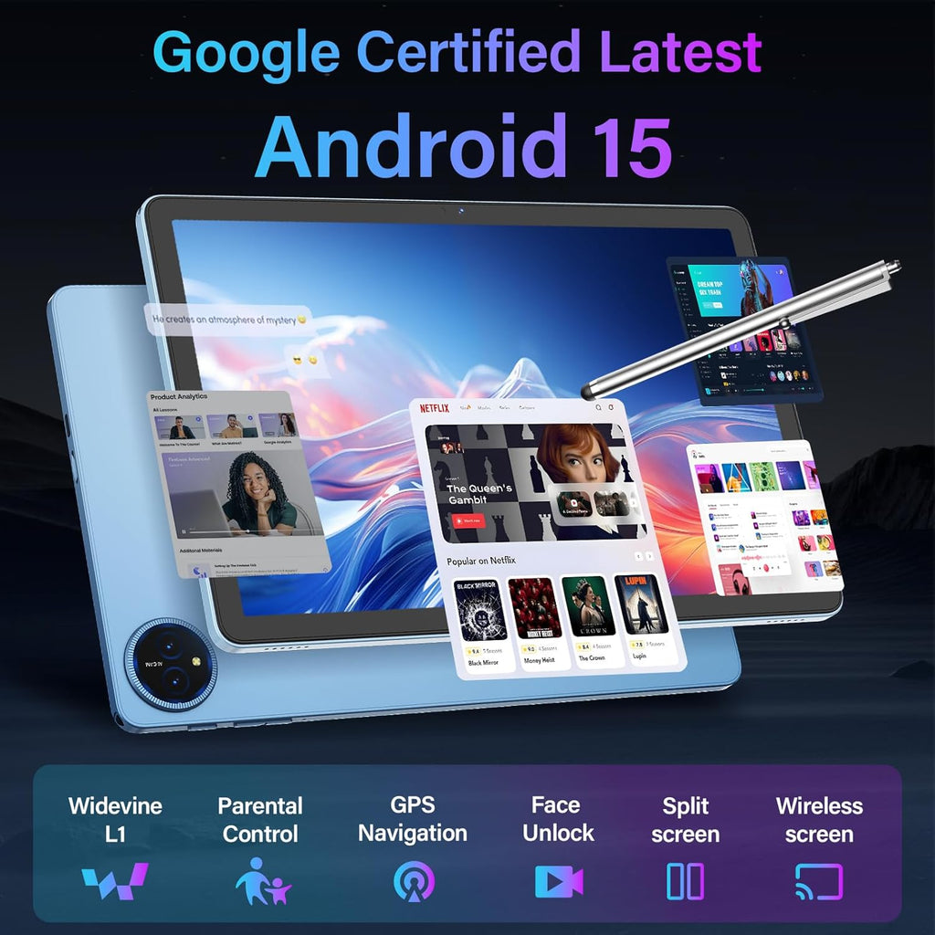 2026 11 Inch Tablet, Android 15 Tablet with Keyboard, 24GB+256GB+2TB Expand, Gemini AI Tablets PC with 8-Core, 8000mAh, 5G WiFi, Widevine L1, GPS, 2 in 1 Large Tablet with Case, Mouse, Stylus (Black)
