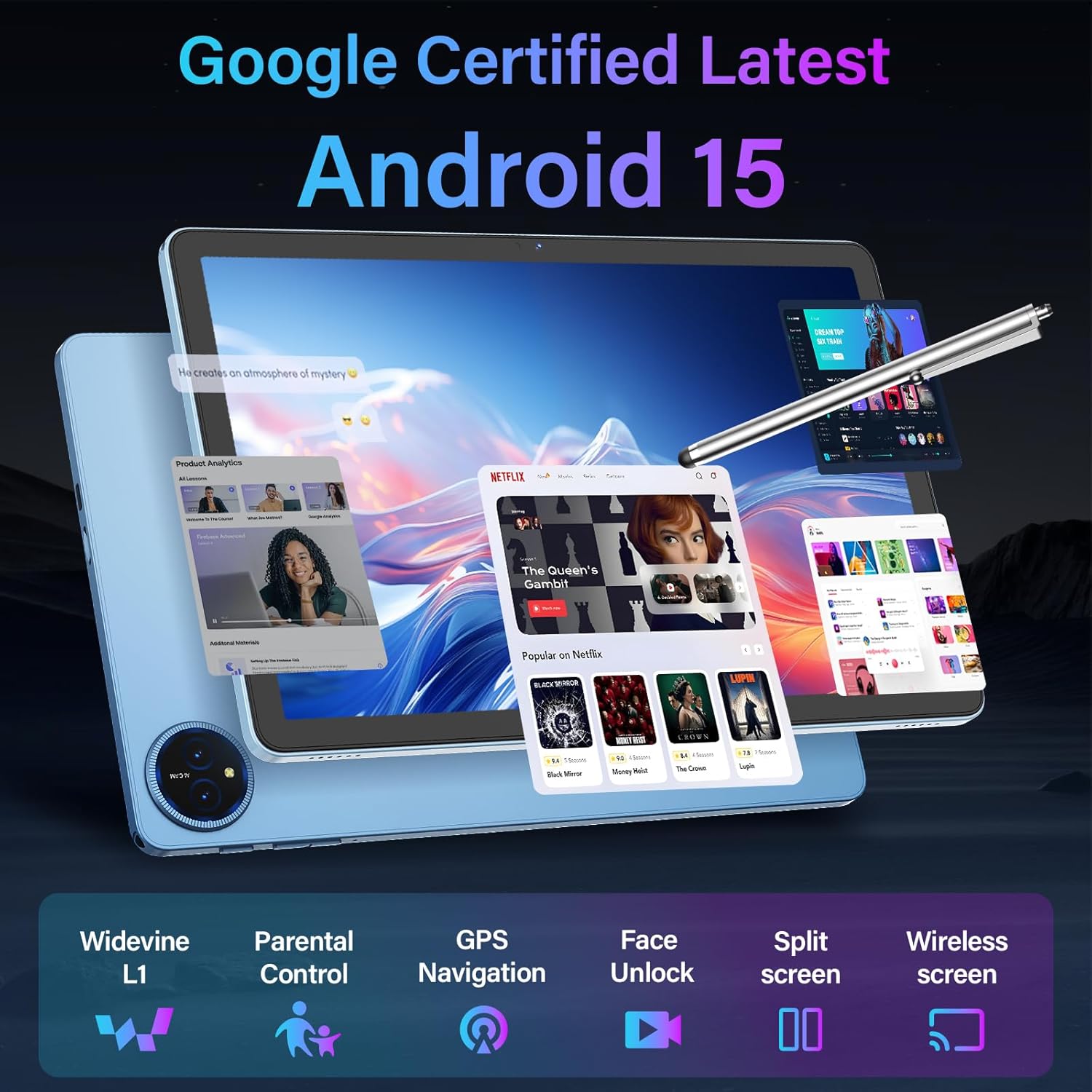2026 11 Inch Tablet, Android 15 Tablet with Keyboard, 24GB+256GB+2TB Expand, Gemini AI Tablets PC with 8-Core, 8000mAh, 5G WiFi, Widevine L1, GPS, 2 in 1 Large Tablet with Case, Mouse, Stylus (Black)