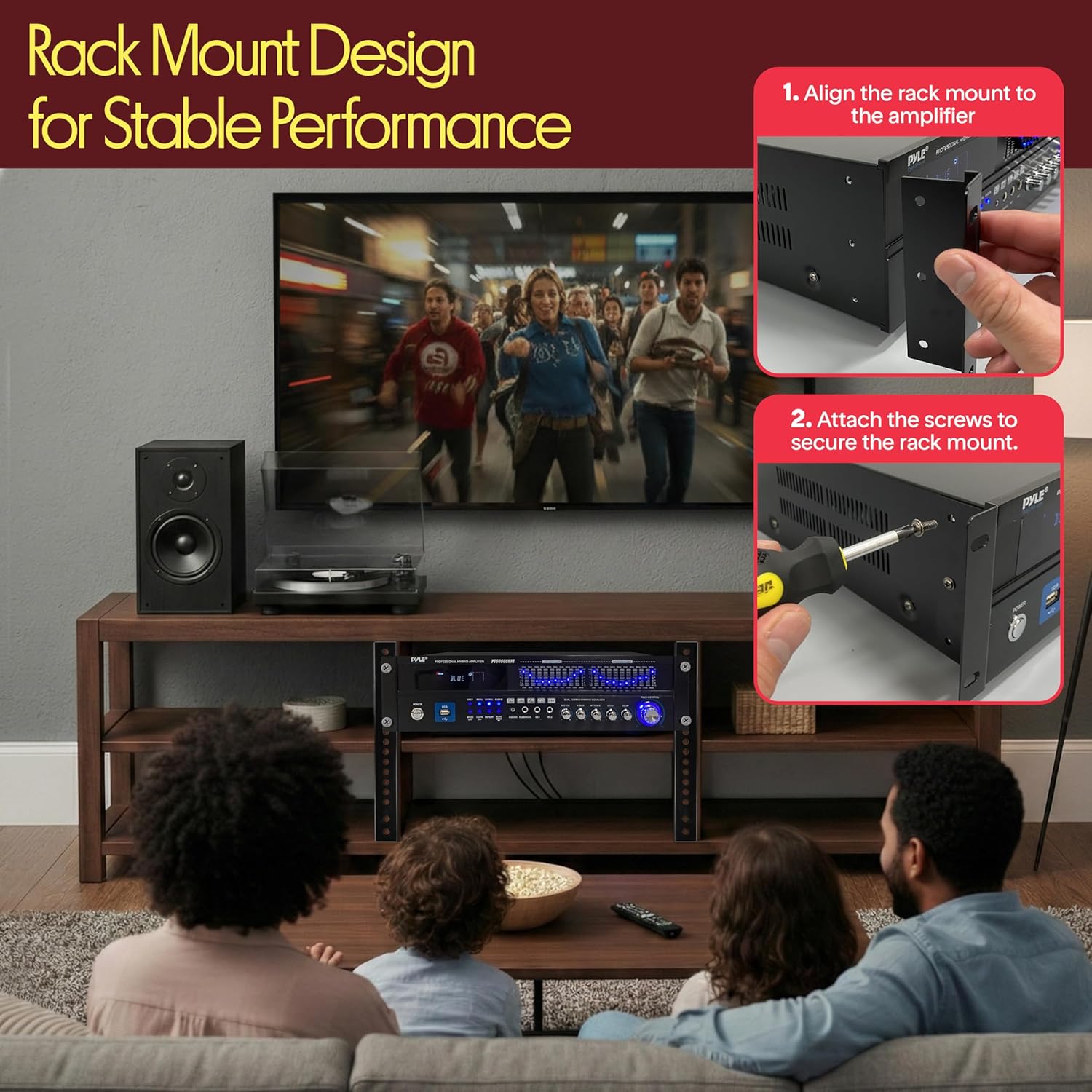 Pyle Bluetooth Hybrid Home Amplifier - 6-Channel 2000W Rack Mount Power Amplifier Receiver w/ Radio - Dual 10 Band EQ, Karaoke Microphone x2, USB, RCA, COAX, OPT, DVD Inputs, HiDef Input and Output