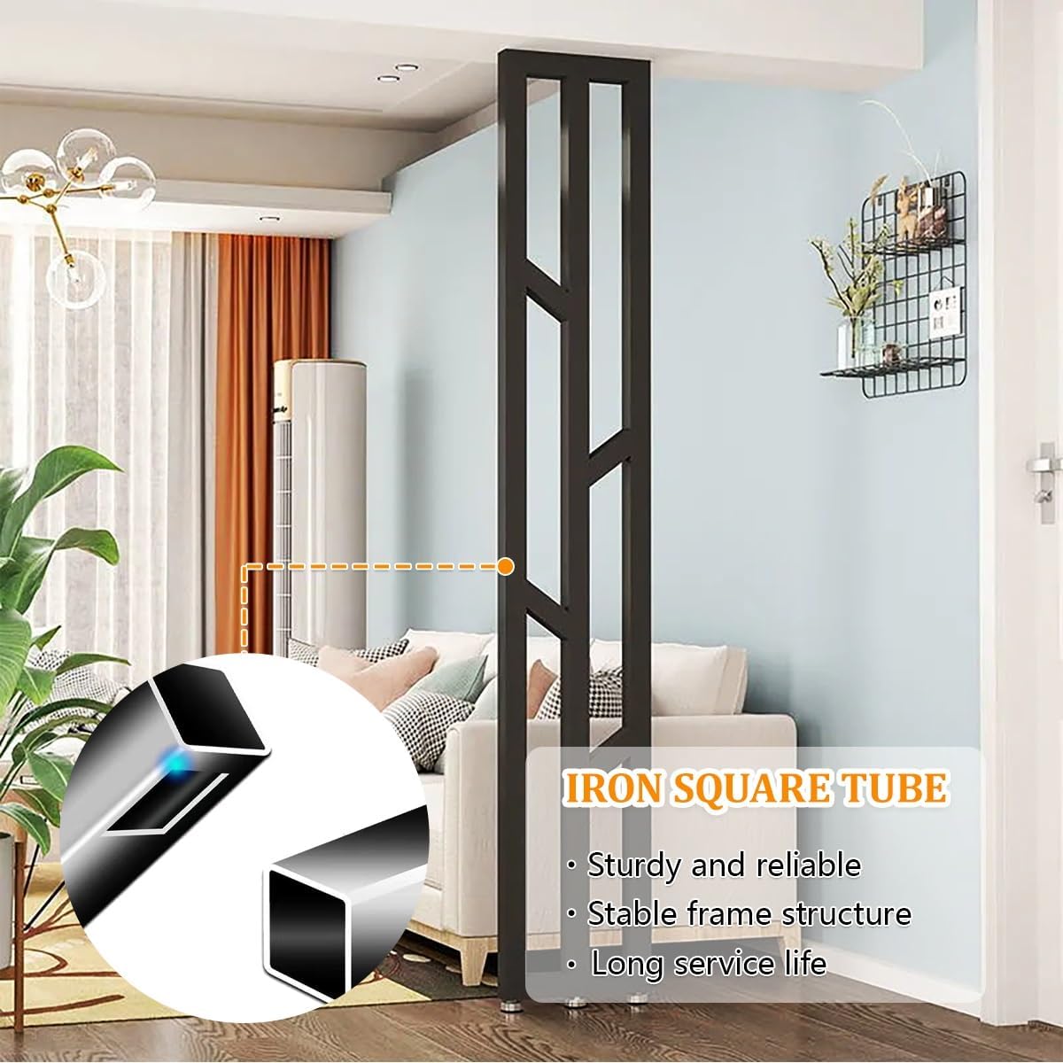 Tall Room Screens Partition Column, 1pc Metal Wall Partition Post Room Dividers, Privacy Screens Room Partition Post with Adjustable Feet for Home, Teahouse, Coffee Shop(Black,H95cm/37.4in)