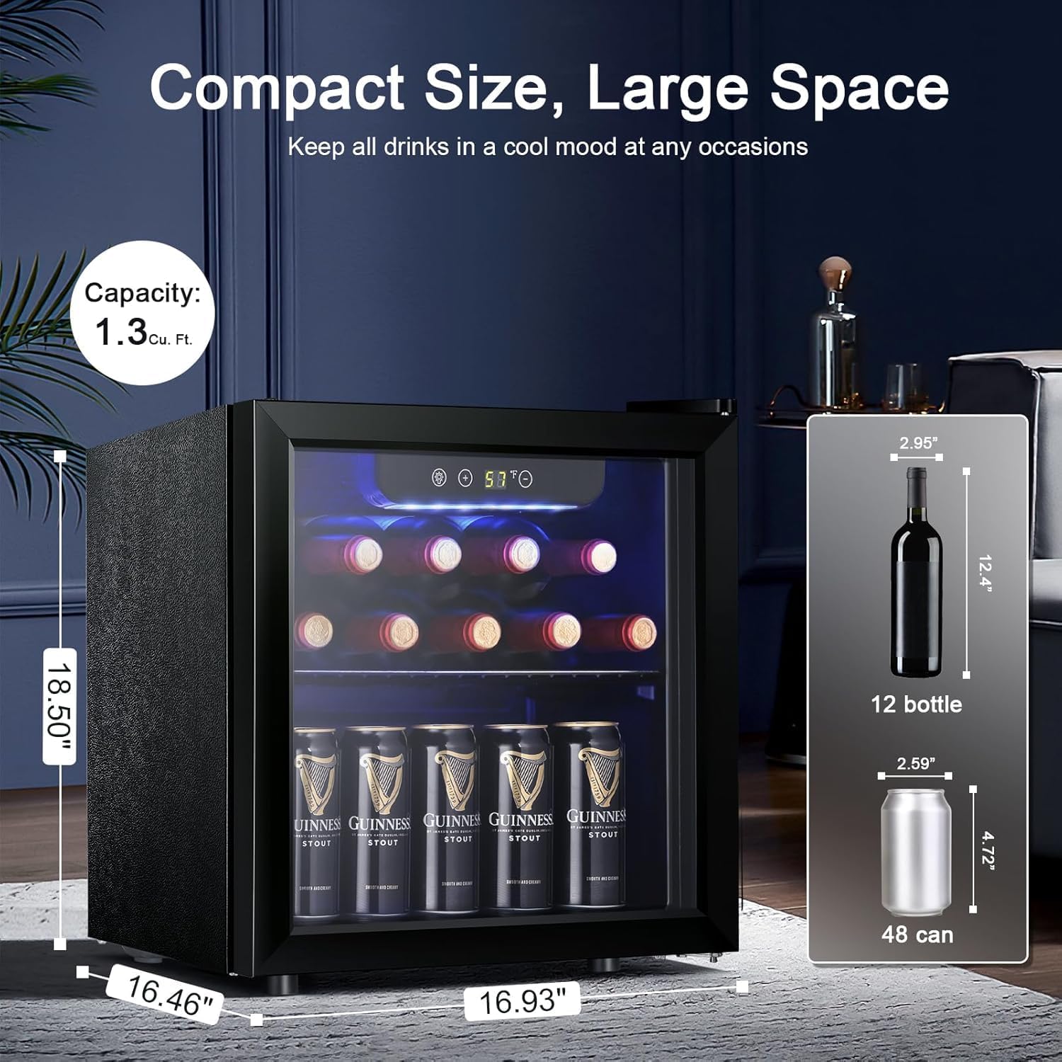 Antarctic Star 12 Bottle Wine Cooler Beverage Refrigerator Mini Fridge Clear Glass Door Quiet Counter Top Cellar for Beer Soda Bar 1.31 cu.ft