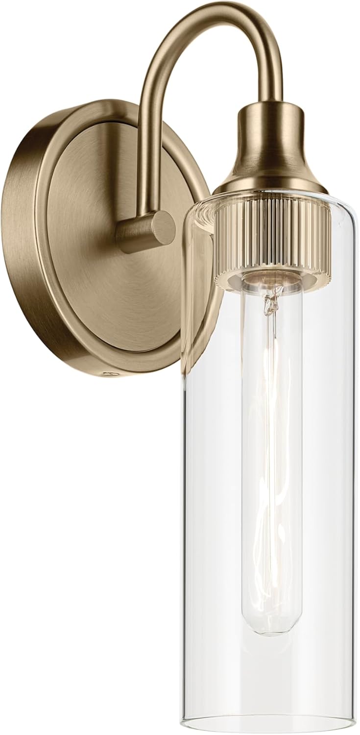Kichler Kavi 5" 1-Light Wall Sconce Bathroom Vanity Light with Clear Glass in Champagne Bronze, Damp Rated for Bathroom, Powder Room, Kitchen, Hallway, Bedroom (5" W x 13" H), 55209CPZ