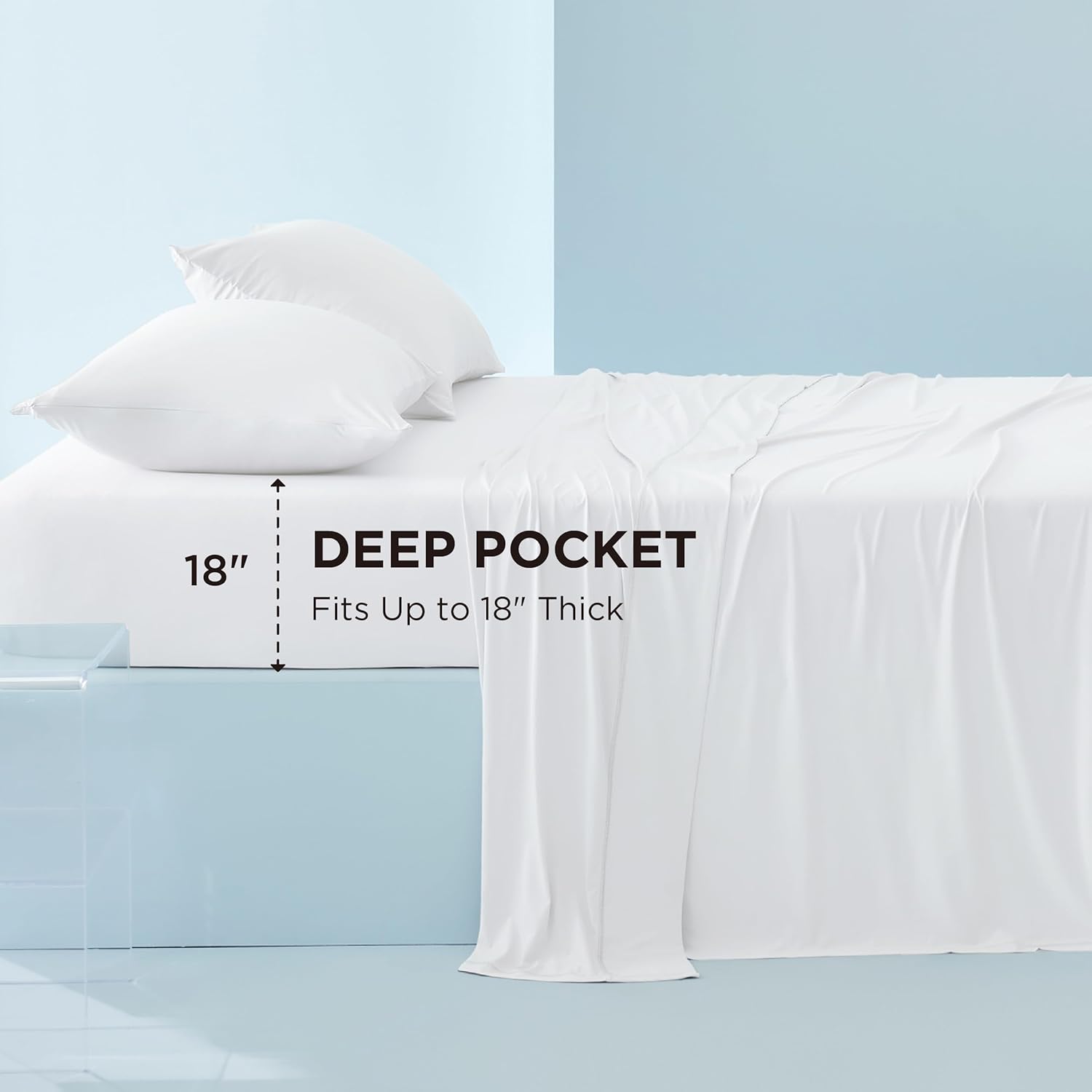 Bedsure Cooling Sheets Queen Size, Cooling Bed Sheets for Hot Sleepers, Chill Cool Sheet, Deep Pocket Up to 18 Inches, Soft & Breathable Queen Sheet Set, 4 Pieces, White