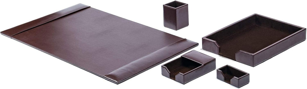 DACASSO Bonded Leather Desk Set - Luxury Leather Desk Pad & Desk Organization Essentials - Office Organization & Executive Desk Decor - (Dark Brown, 5 Piece)