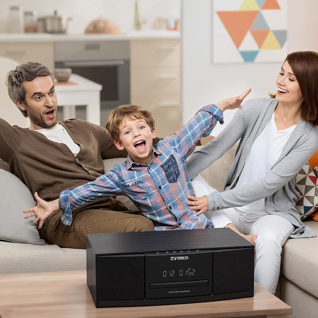 Vintage Bluetooth Stereo System for Home, THINKYA 36W RMS Micro HiFi Systems CD Player Dual 3” Bass with Bluetooth Audio Streaming, FM Radio, USB Port, Aux-in, Remote Control(NO Clock & Alarm)