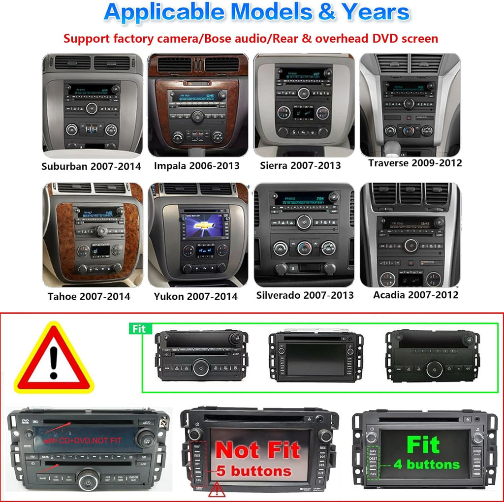 Car Radio Stereo CD DVD Player for Chevrolet Impala Traverse Avalanche GMC Sierra Acadia Yukon Chevy Silverado Tahoe Suburban 2007-2013 with Wireless Carplay Android Auto Navi Backup Cam/SWC