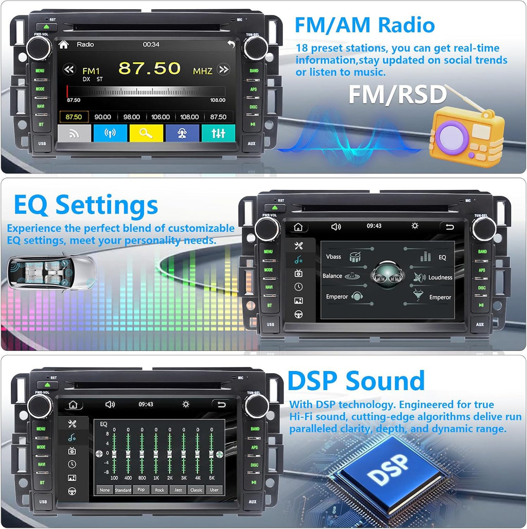 Car Radio Stereo CD DVD Player for Chevrolet Impala Traverse Avalanche GMC Sierra Acadia Yukon Chevy Silverado Tahoe Suburban 2007-2013 with Wireless Carplay Android Auto Navi Backup Cam/SWC