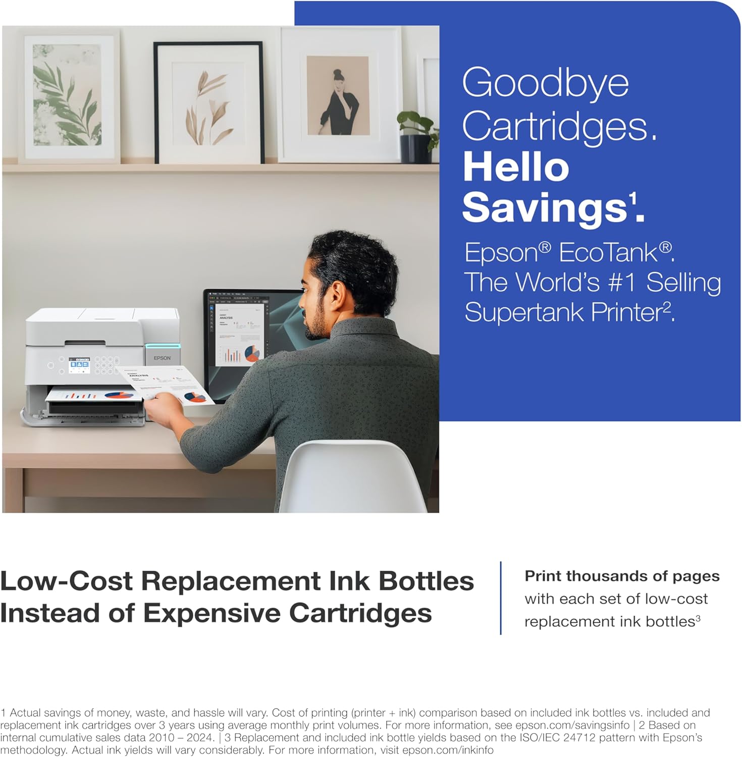 Epson EcoTank ET-3950 Wireless All-in-One Color Supertank Printer with up to 3 Years of Ink Refillable Tanks, Perfect for Home Office, 18 PPM, 2.4" Colorful Touchscreen, Auto Document Feeder - White
