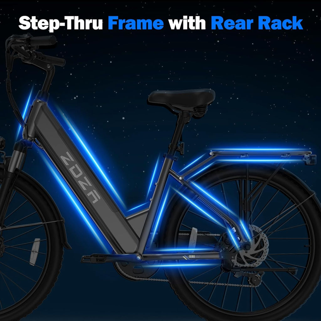 ZDZA Electric Bike for Adults, 1000W Peak Motor, 60 Miles 22Mph Electric Bike, 26" Commuter E Bikes with 48V 10.4Ah Removable Battery, Step-Thru Ebike, Adjustable Stem, 7-Speed & Front Suspension