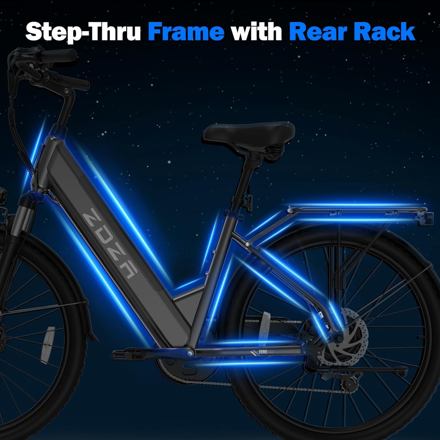 ZDZA Electric Bike for Adults, 1000W Peak Motor, 60 Miles 22Mph Electric Bike, 26" Commuter E Bikes with 48V 10.4Ah Removable Battery, Step-Thru Ebike, Adjustable Stem, 7-Speed & Front Suspension