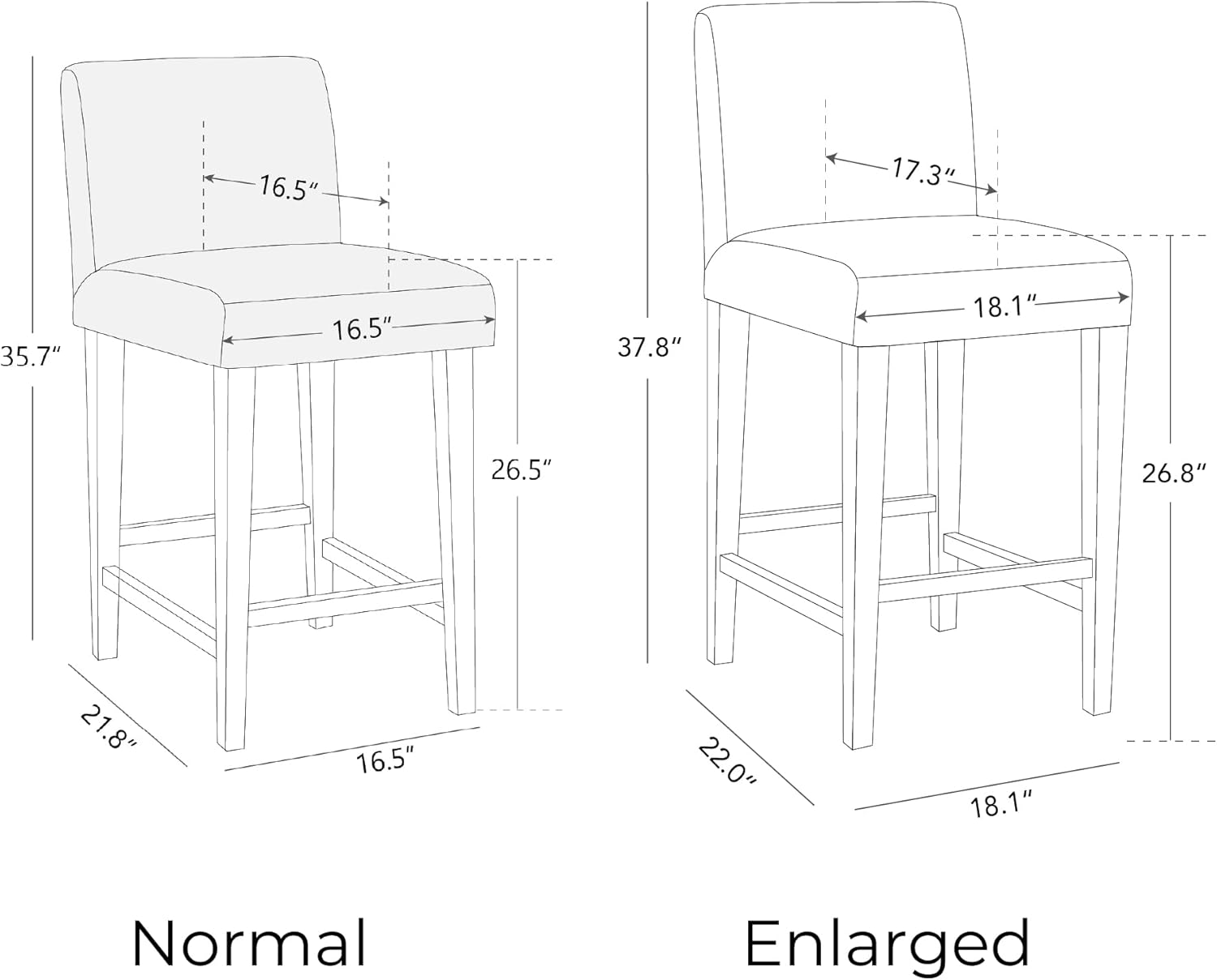 CHITA Counter Height Bar Stools Set of 2, 27" H Seat Height Upholstered Barstools, Fabric in Ivory