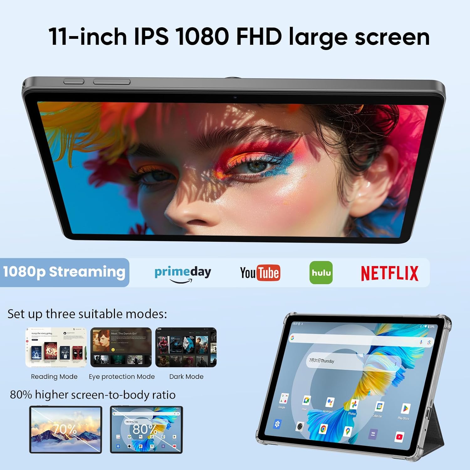 Tablet 11 Inch, Android 16, 32GB RAM+256GB Octa-Core, 8000mAh Battery, 1280 * 800 Touch Screen, 5+8MP Dual HD Camera (Black Case)