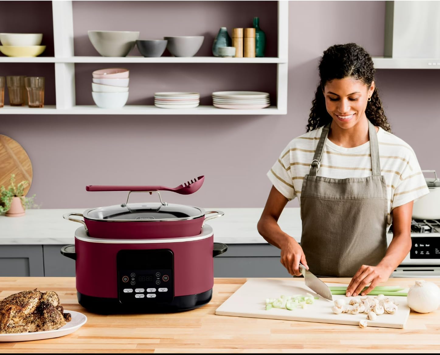 8.5 Quart 10-in-1 Multi Cooker with Slow Cook, Sear, Steam, Bake, Braise and Keep Warm Functions, Triple Heat Cooking, Glass Lid, Integrated Spoon, Digital Cooker Pot