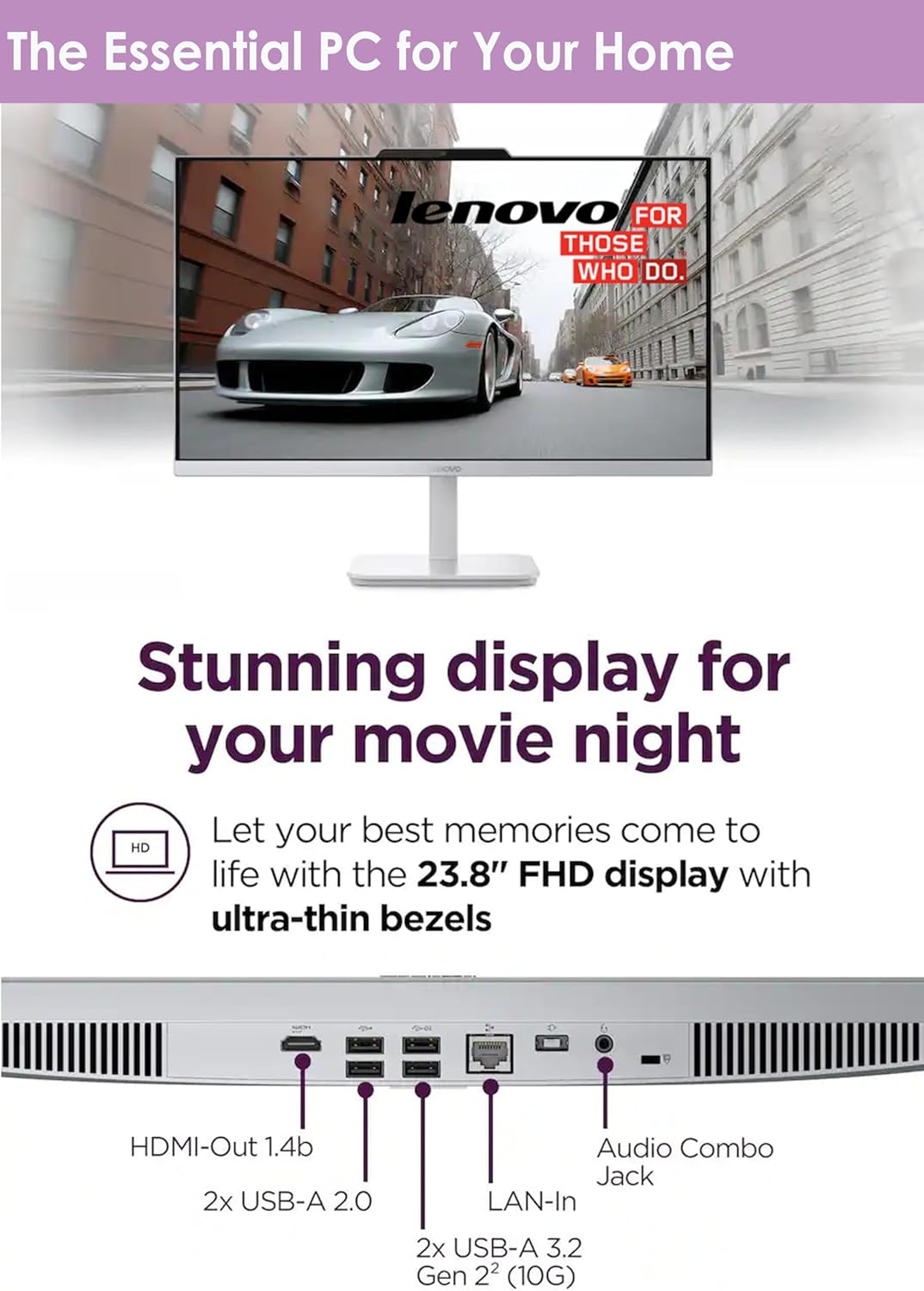 Lenovo 24" All-in-One Desktop | Ultra-Fast Intel Quad-Core CPU | 16GB RAM | 512GB External & 256GB SSD | Full HD Display | Wi-Fi 6 | HDMI | Ethernet Ports | Windows 11 | Wireless Keyboard & Mouse