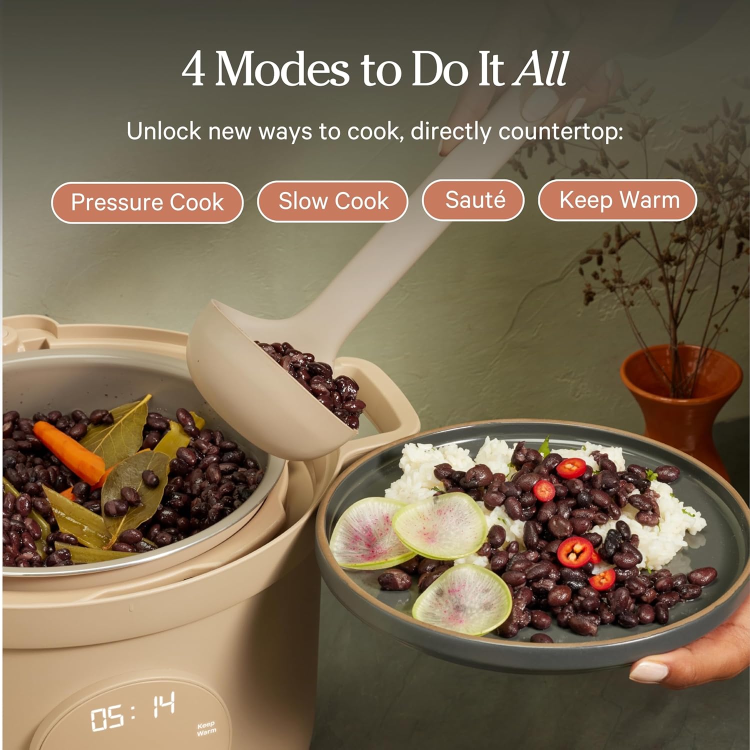 Our Place Dream Cooker | 6 Qt Ceramic Nonstick Multicooker & Pressure Cooker with Touchscreen Controls & Auto Steam Release | 4 Modes: Pressure Cook, Sauté/Sear, Slow Cook & Warm | Char